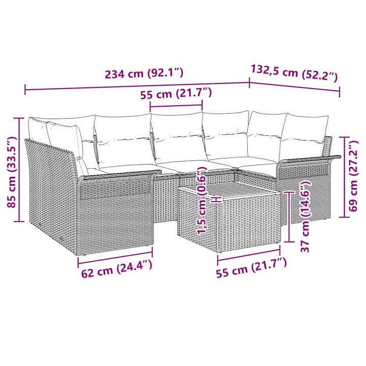 Havesofa Sæt med pude med opbevaring 7 pcs Sort 55 x 55 x 37 cm