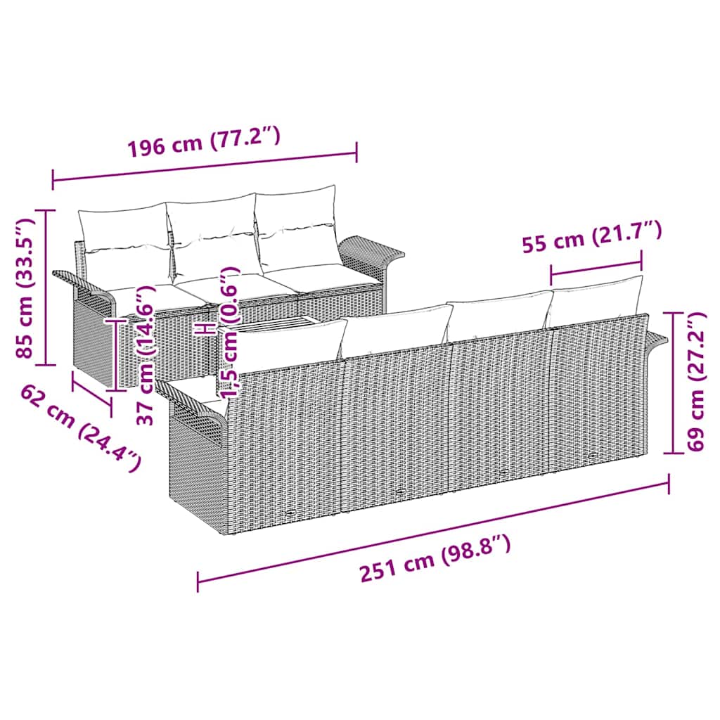Havesofa Sæt med pude med opbevaring 8 pcs Grå 55 x 55 x 37 cm