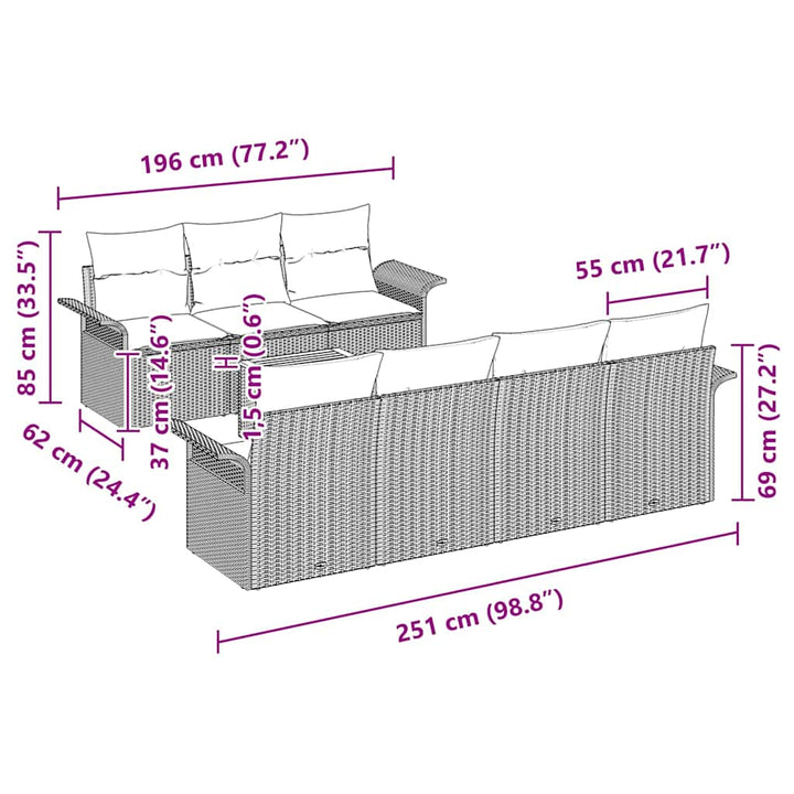 Havesofa Sæt med pude med opbevaring 8 pcs Grå 55 x 55 x 37 cm