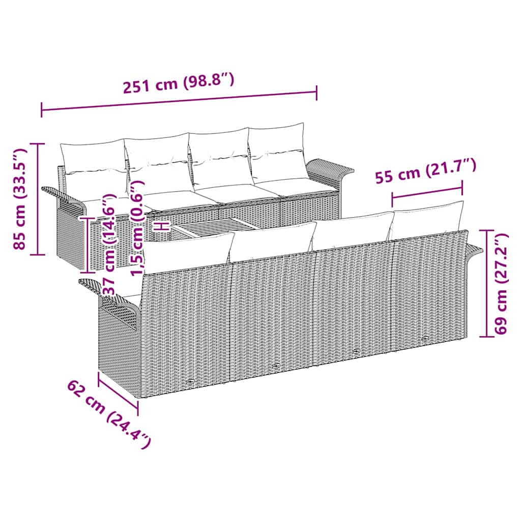 Havesofa Sæt med pude med opbevaring 7 pcs Sort 55 x 55 x 37 cm