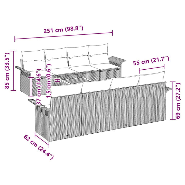 Havesofa Sæt med pude med opbevaring 7 pcs Sort 55 x 55 x 37 cm