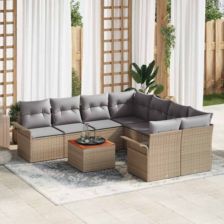 Havesofa Sæt med pude med opbevaring 9 pcs Beige og lys grå