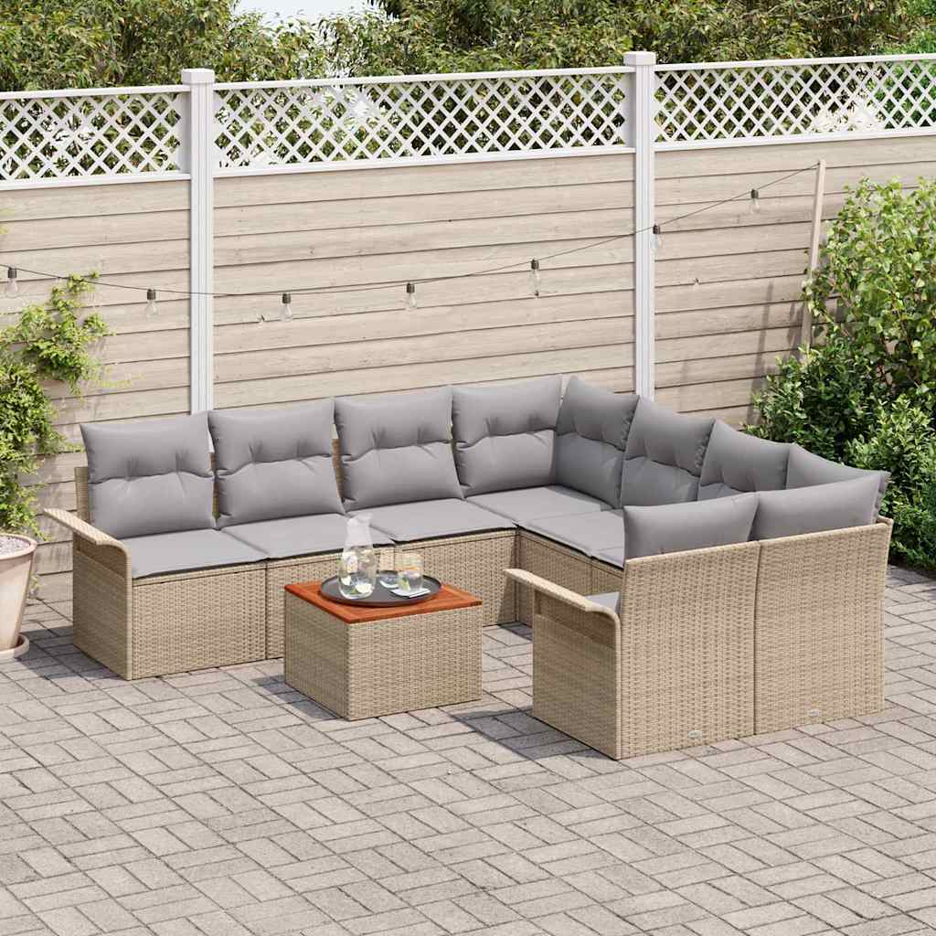 Havesofa Sæt med pude med opbevaring 9 pcs Beige og lys grå