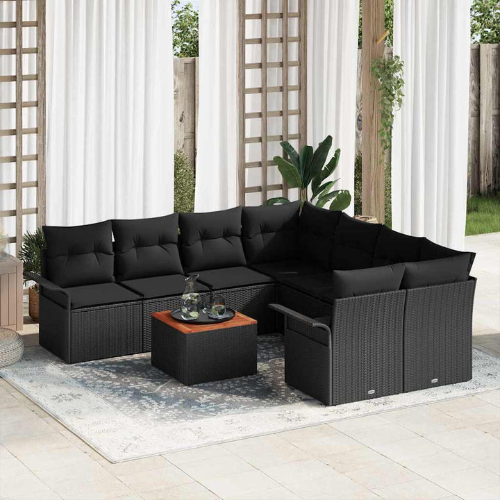 Havesofa Sæt med pude med opbevaring 9 pcs Sort 55 x 55 x 37 cm