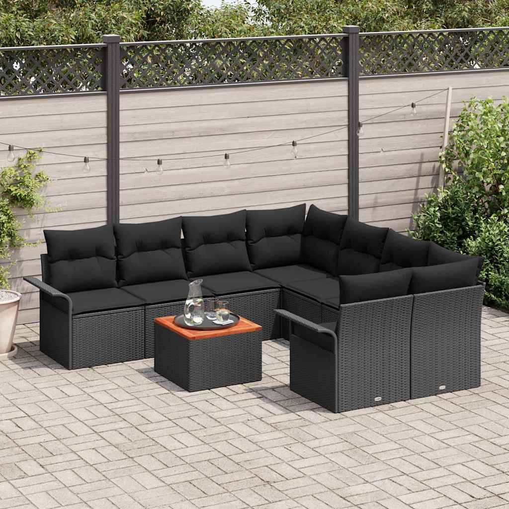 Havesofa Sæt med pude med opbevaring 9 pcs Sort 55 x 55 x 37 cm