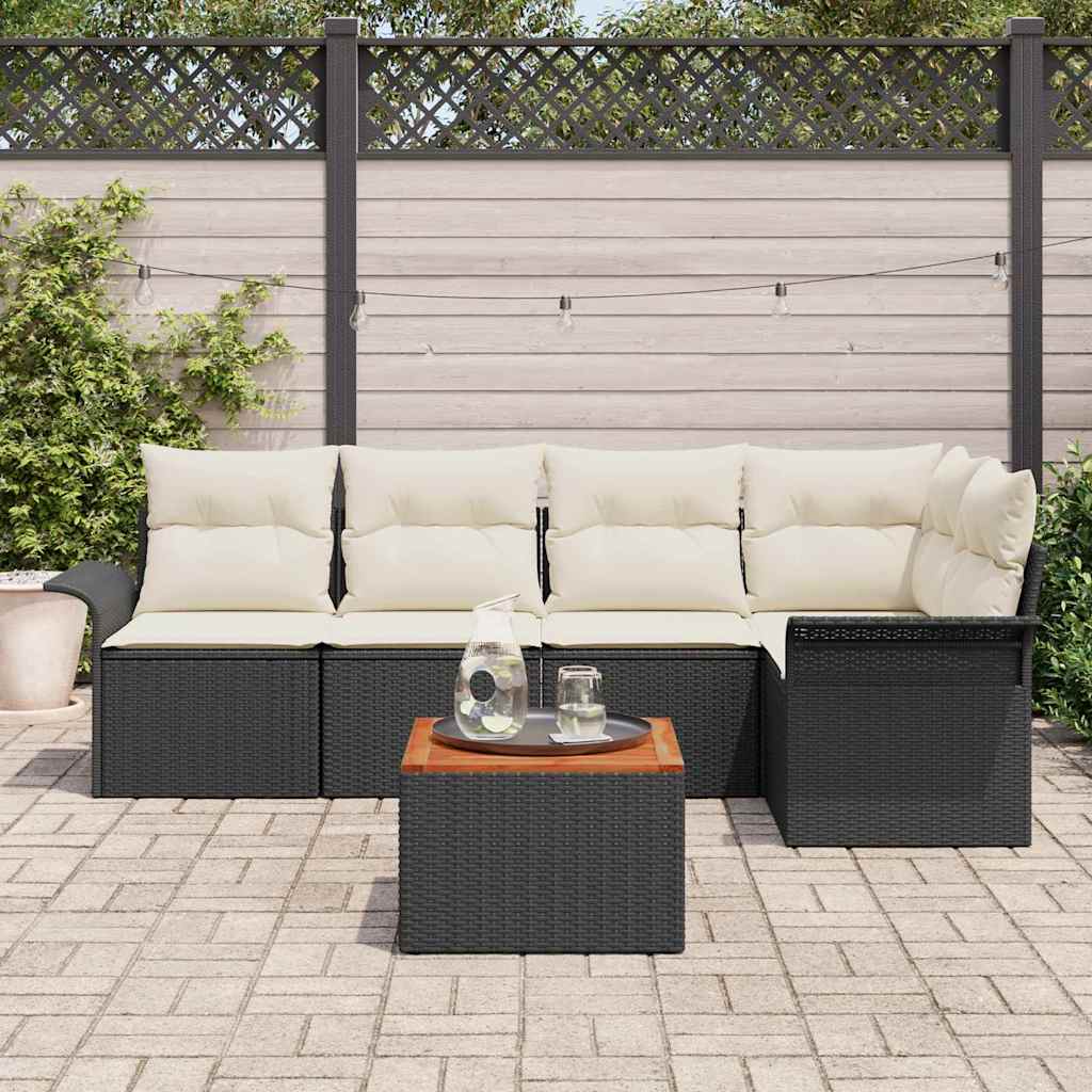 Havesofa Sæt med pude 6 pcs Sort og Cream 55 x 55 x 37 cm