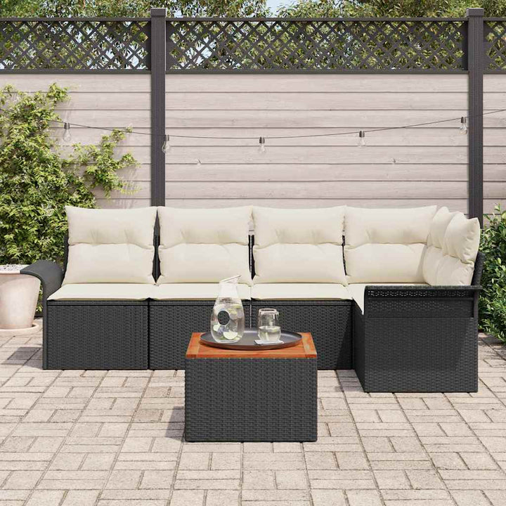 Havesofa Sæt med pude 6 pcs Sort og Cream 55 x 55 x 37 cm
