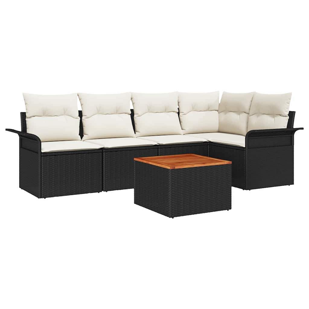 Havesofa Sæt med pude 6 pcs Sort og Cream 55 x 55 x 37 cm