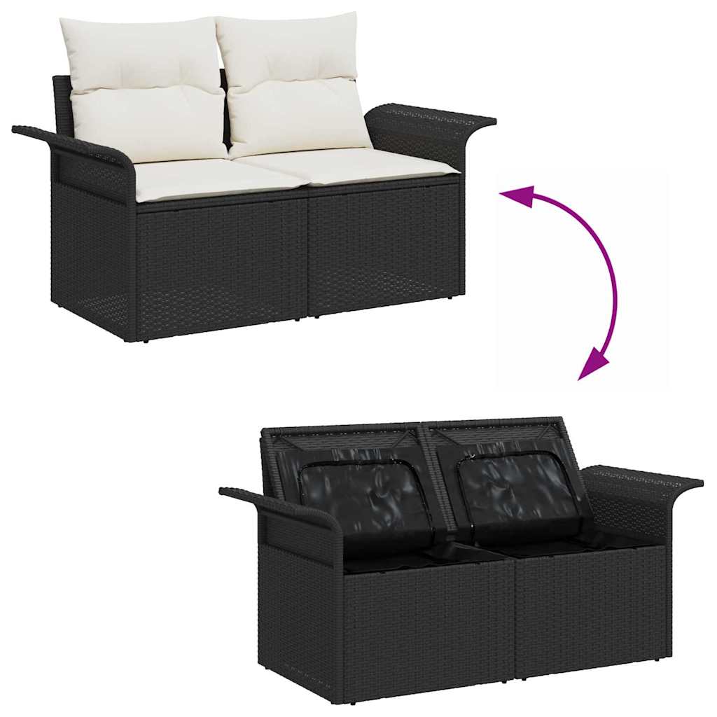 Havesofa Sæt med pude 6 pcs Sort og Cream 55 x 55 x 37 cm