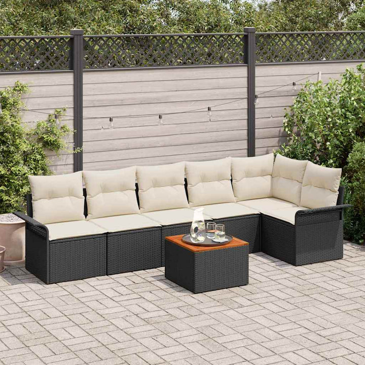 Havesofa Sæt med pude med opbevaring 7 pcs Sort og Cream