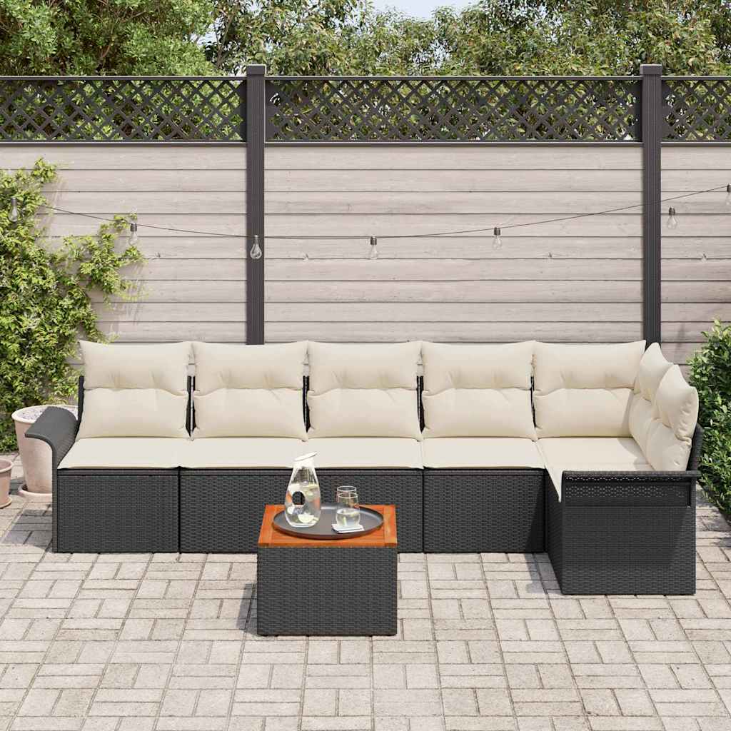 Havesofa Sæt med pude med opbevaring 7 pcs Sort og Cream