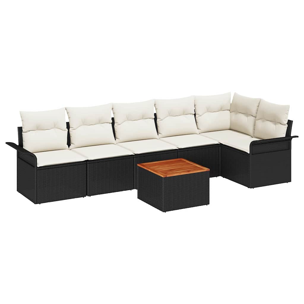 Havesofa Sæt med pude med opbevaring 7 pcs Sort og Cream