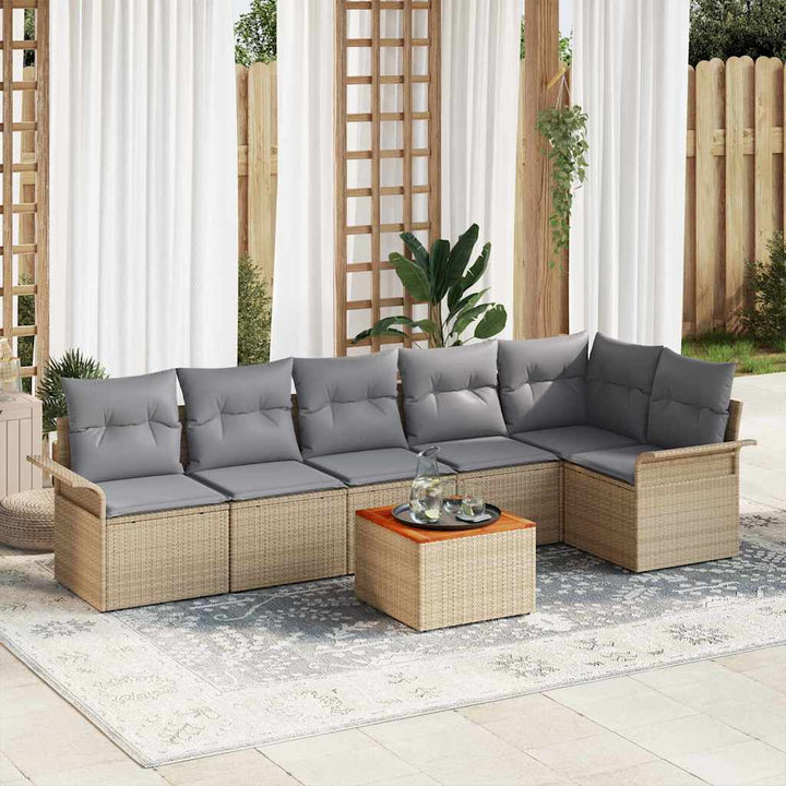 Havesofa Sæt med pude med opbevaring 7 pcs Beige og lys grå