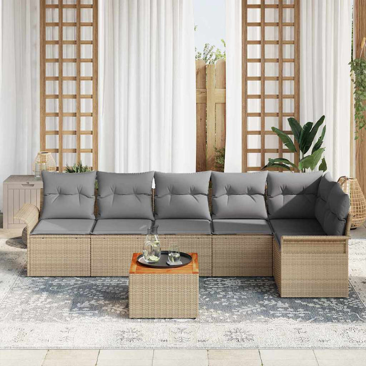 Havesofa Sæt med pude med opbevaring 7 pcs Beige og lys grå
