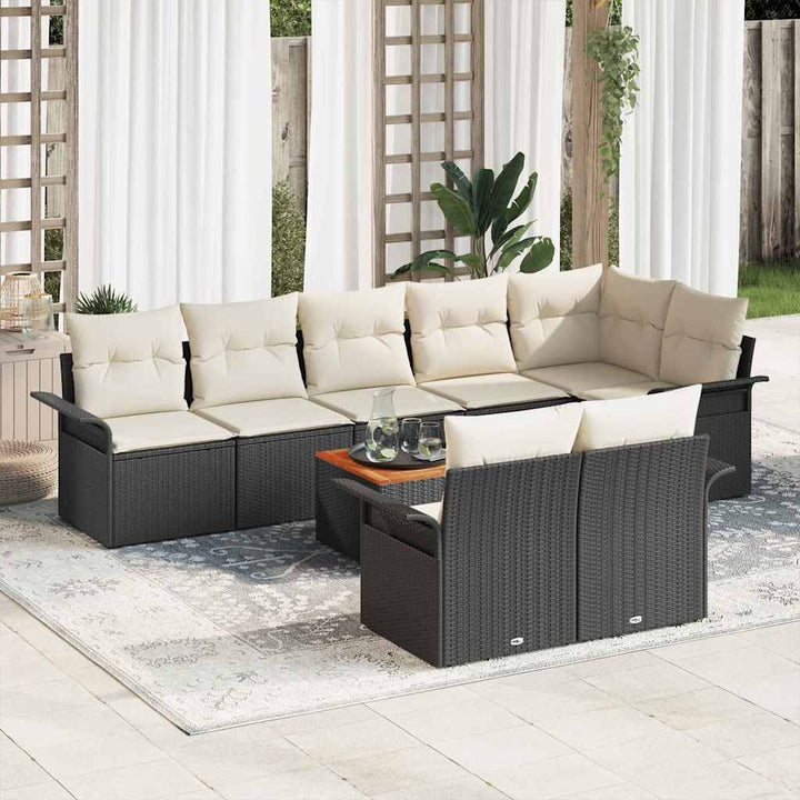 Havesofa Sæt med pude med opbevaring 9 pcs Sort og Cream