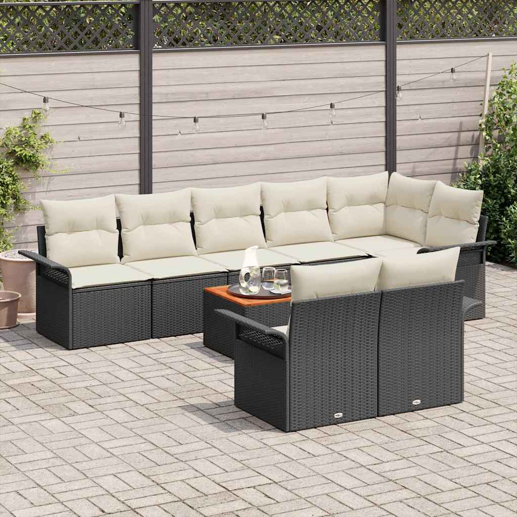 Havesofa Sæt med pude med opbevaring 9 pcs Sort og Cream