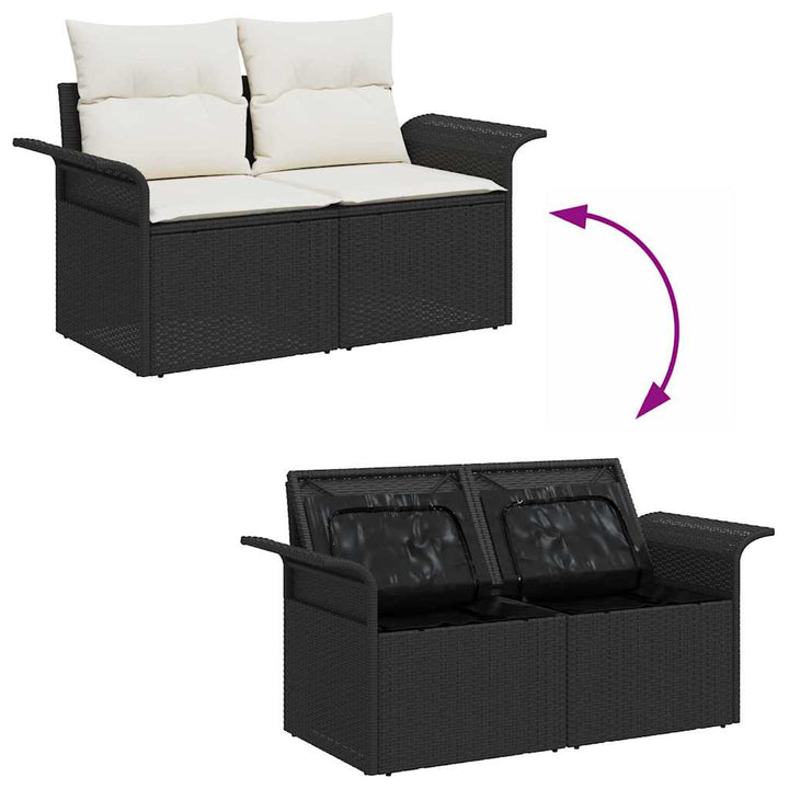 Havesofa Sæt med pude med opbevaring 9 pcs Sort og Cream