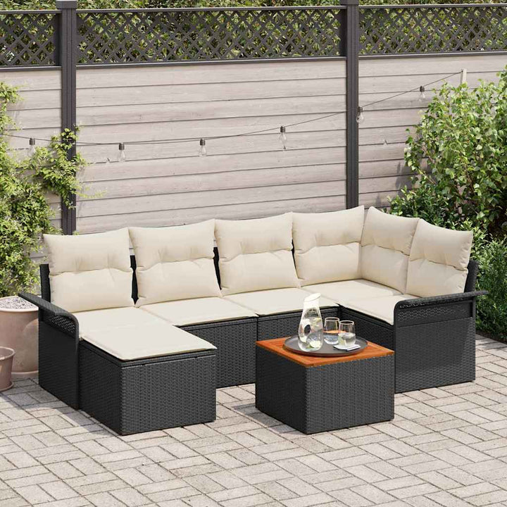 Havesofa Sæt med pude med opbevaring 7 pcs Sort og Cream
