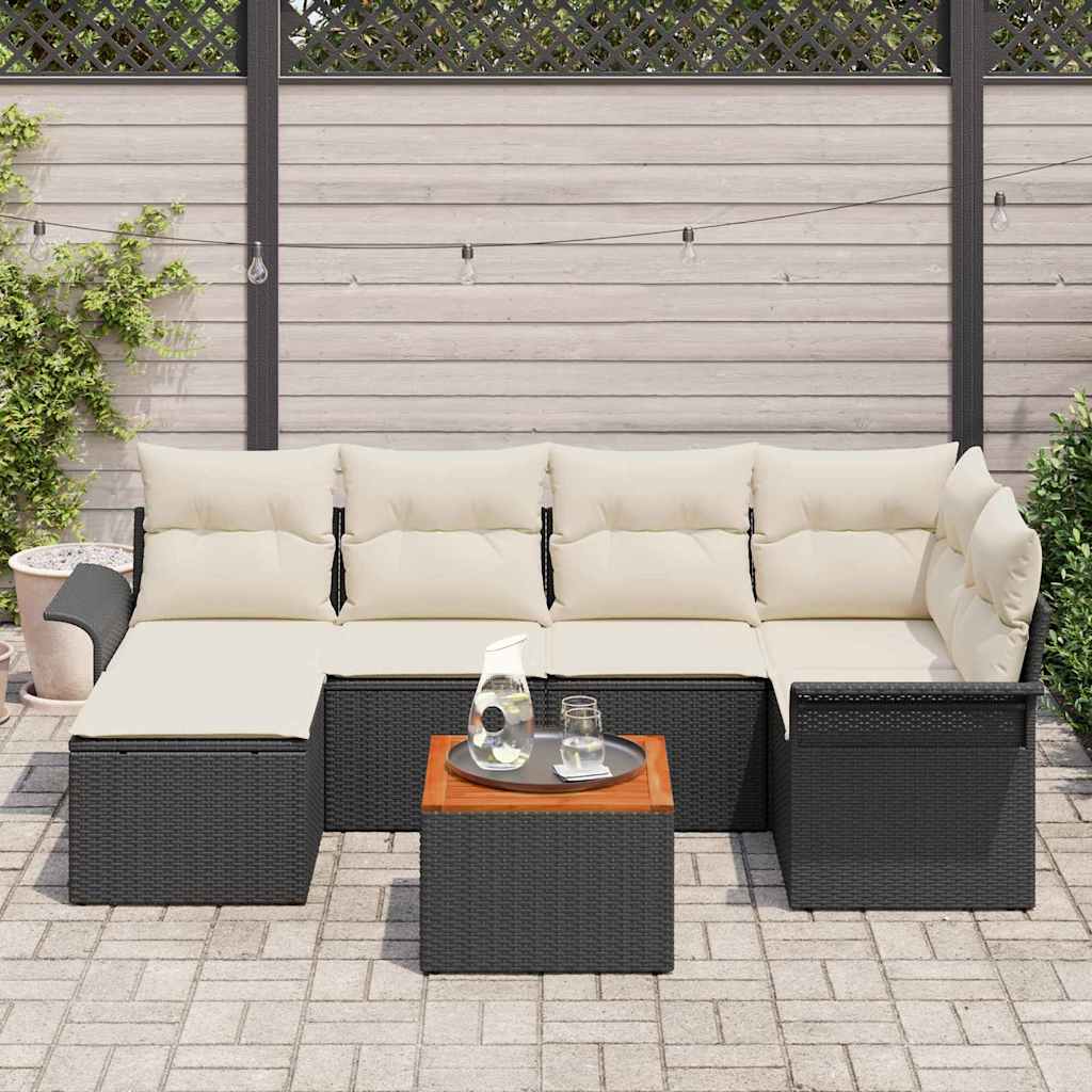 Havesofa Sæt med pude med opbevaring 7 pcs Sort og Cream