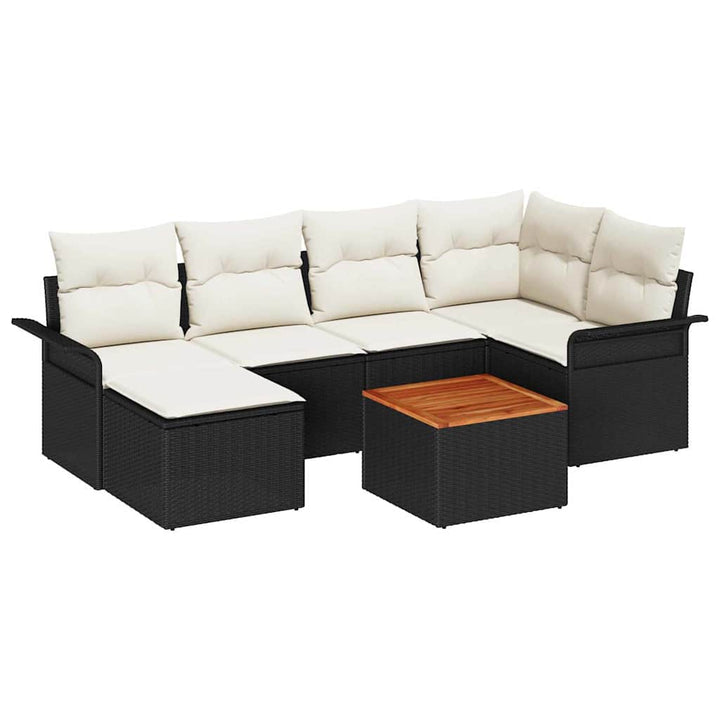 Havesofa Sæt med pude med opbevaring 7 pcs Sort og Cream