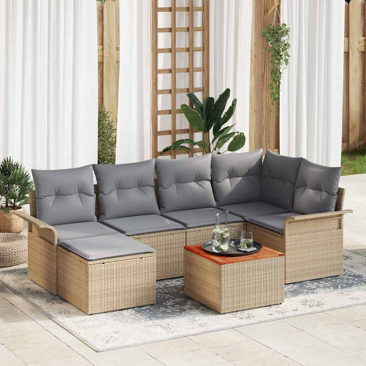 Havesofa Sæt med pude med opbevaring 7 pcs Beige og lys grå