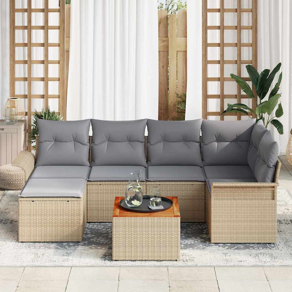 Havesofa Sæt med pude med opbevaring 7 pcs Beige og lys grå