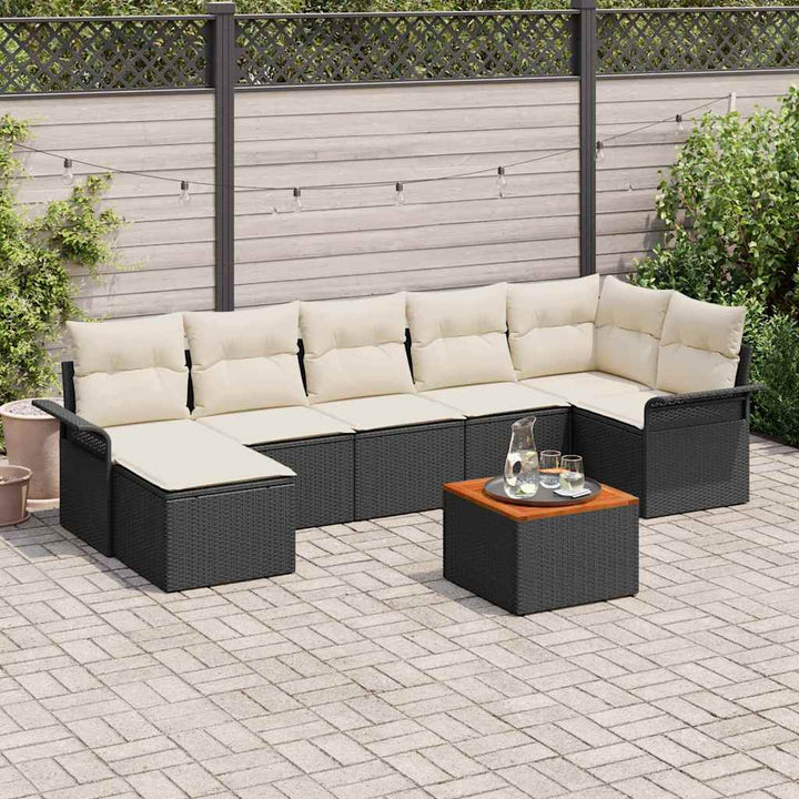 Havesofa Sæt med pude med opbevaring 8 pcs Sort og Cream