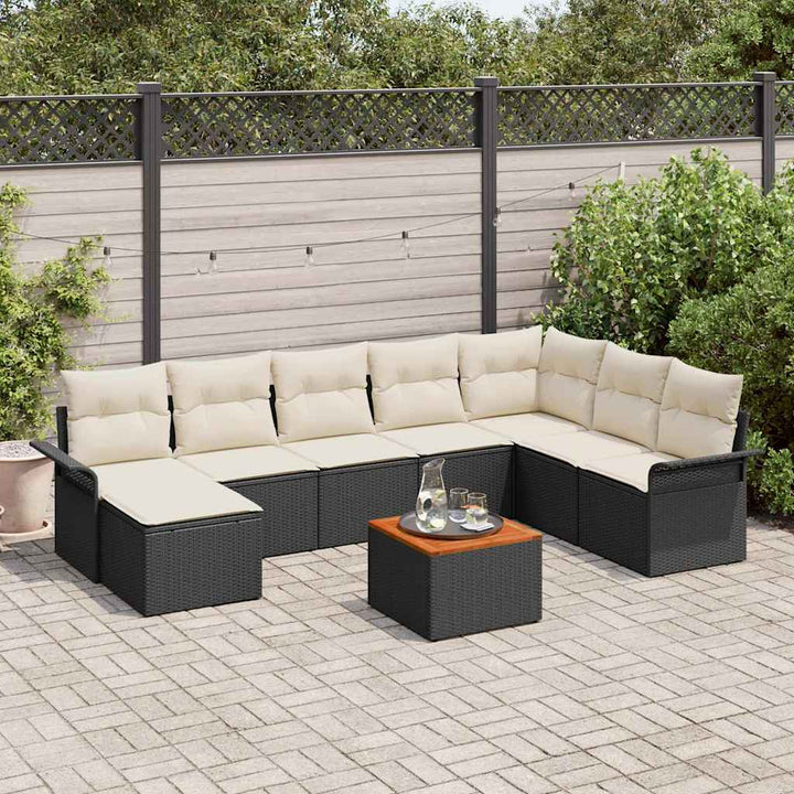 Havesofa Sæt med pude med opbevaring 9 pcs Sort og Cream