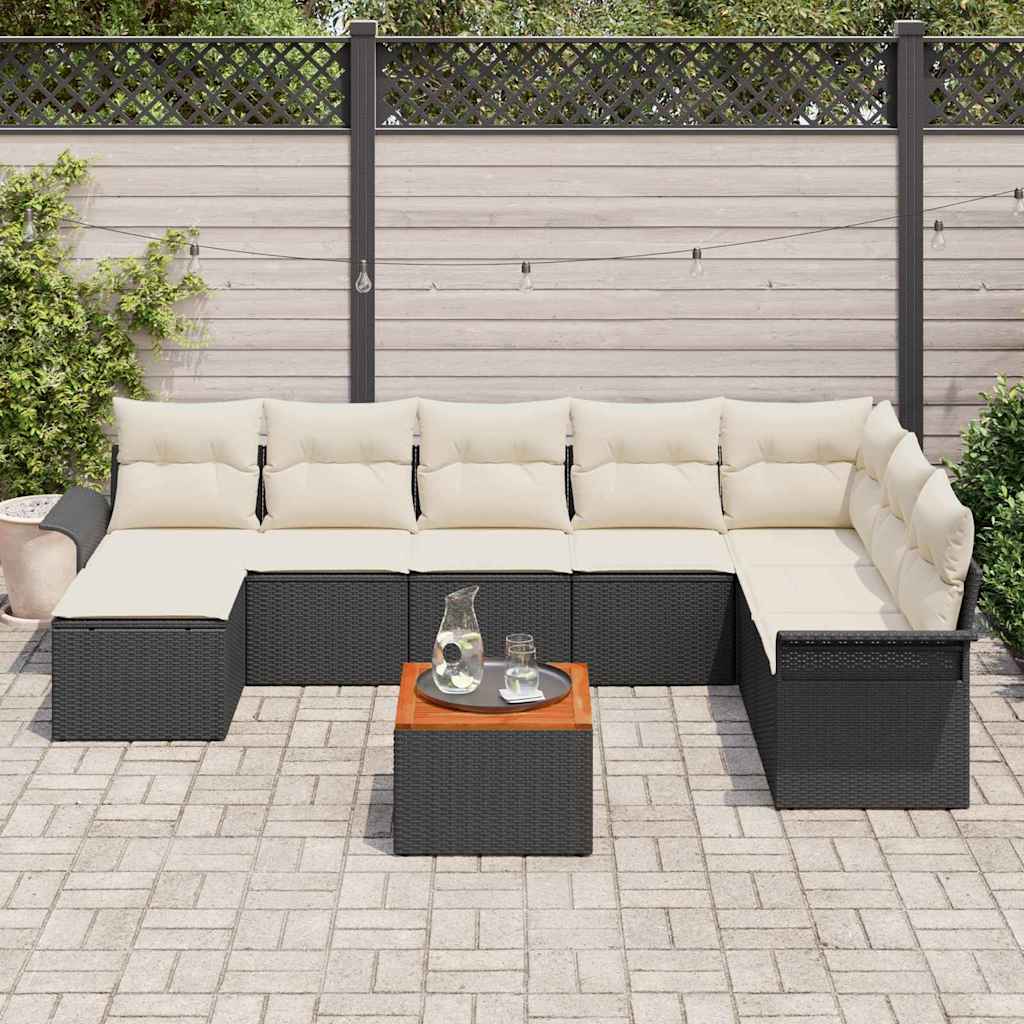 Havesofa Sæt med pude med opbevaring 9 pcs Sort og Cream