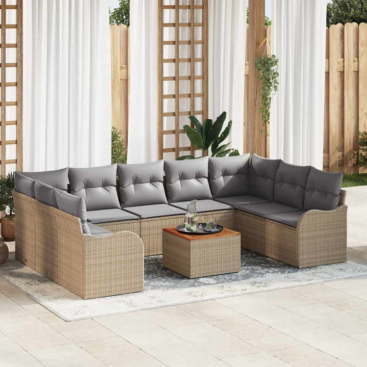 Have Sofa Sæt 10 pcs beige og lysegrå Rattan & Polyesterstof