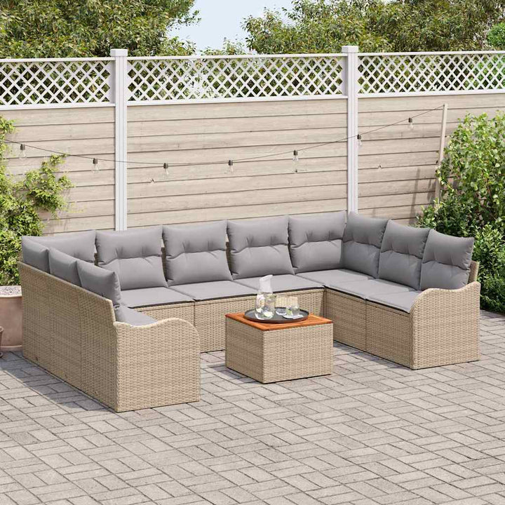 Have Sofa Sæt 10 pcs beige og lysegrå Rattan & Polyesterstof