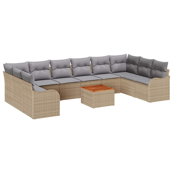 Have Sofa Sæt 10 pcs beige og lysegrå Rattan & Polyesterstof