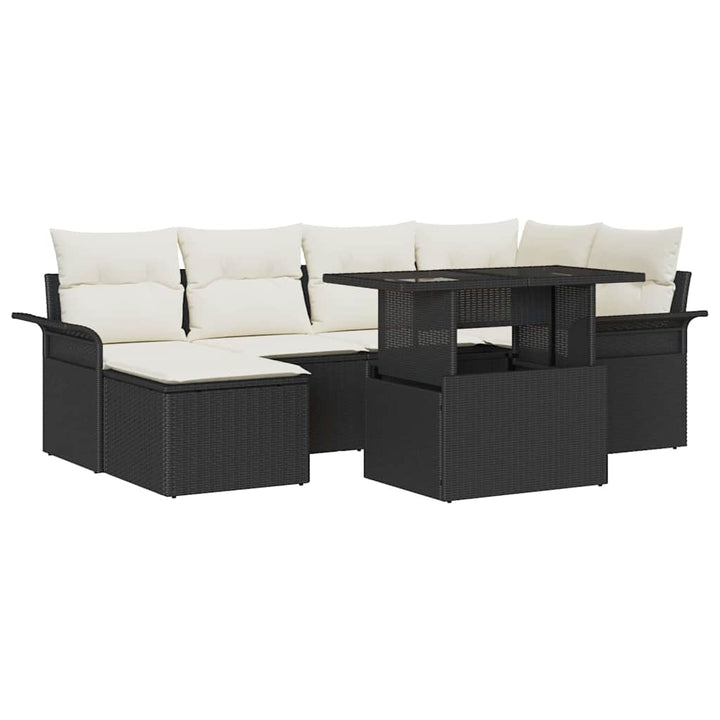 Havesofa Sæt med pude med opbevaring 7 pcs Sort Poly rattan