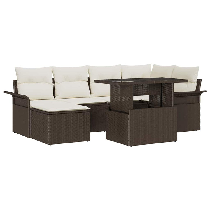 Havesofa Sæt med pude med opbevaring 7 pcs Brun Poly rattan