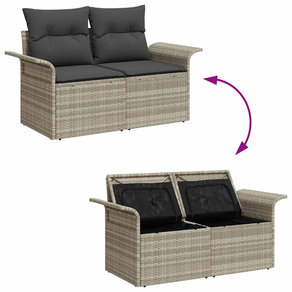 Havesofa Sæt med pude med opbevaring 7 pcs Lysegrå Poly rattan