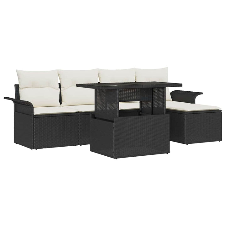 Havesofa Sæt med pude med opbevaring 8 pcs Sort Poly rattan