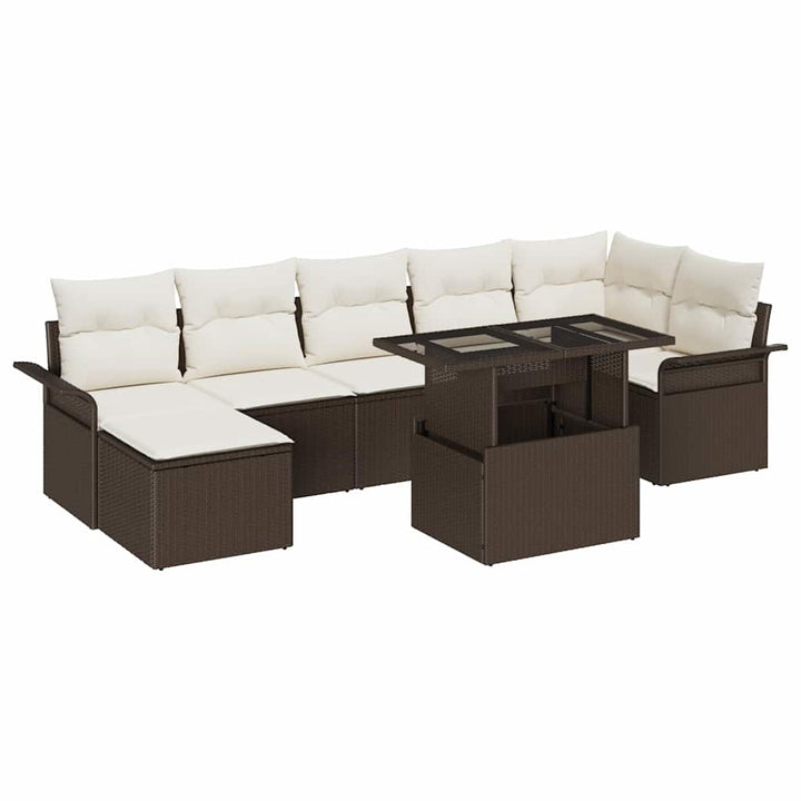Havesofa Sæt med pude med opbevaring 8 pcs Brun Poly rattan