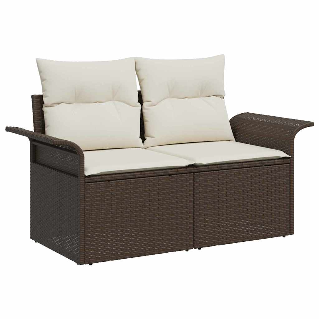 Havesofa Sæt med pude med opbevaring 8 pcs Brun Poly rattan