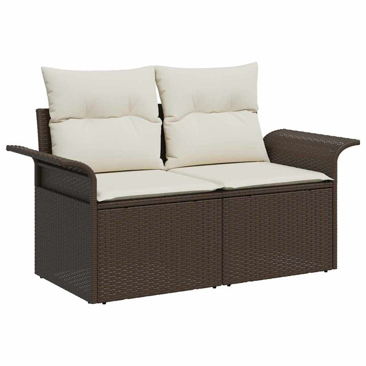 Havesofa Sæt med pude med opbevaring 8 pcs Brun Poly rattan