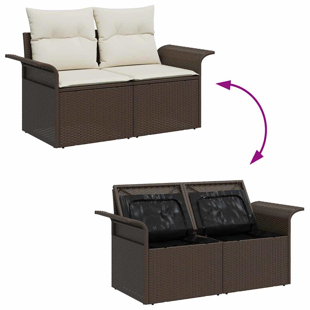Havesofa Sæt med pude med opbevaring 8 pcs Brun Poly rattan