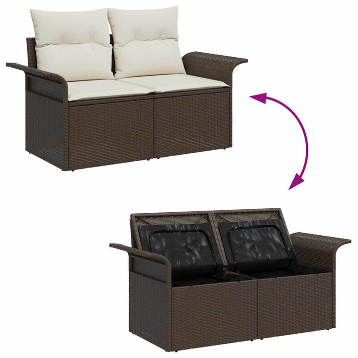 Havesofa Sæt med pude med opbevaring 8 pcs Brun Poly rattan