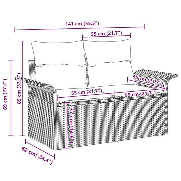 Havesofa Sæt med pude med opbevaring 8 pcs Beige Poly rattan