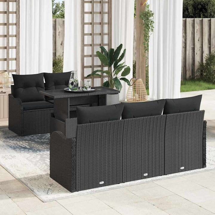 Havesofa Sæt med pude med opbevaring 6 pcs Sort Poly rattan