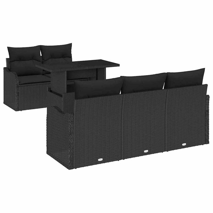 Havesofa Sæt med pude med opbevaring 6 pcs Sort Poly rattan