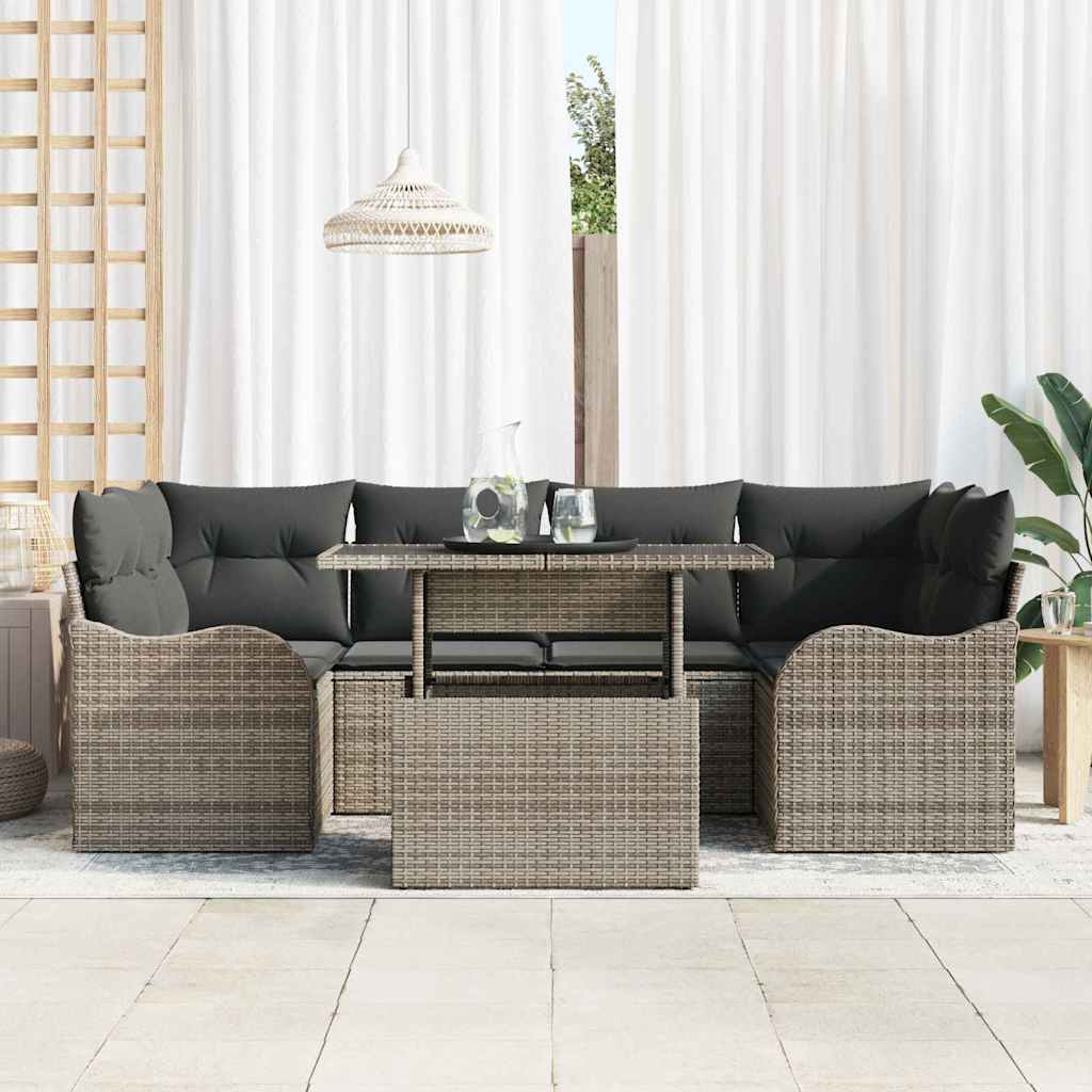 Havesofa Sæt med pude med opbevaring 7 pcs Grå Poly rattan