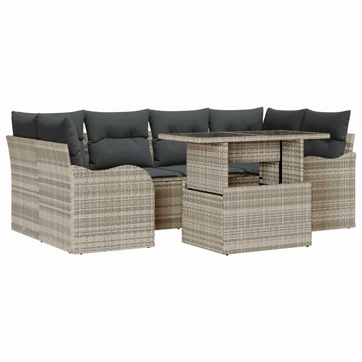 Havesofa Sæt med pude med opbevaring 7 pcs Lysegrå Poly rattan