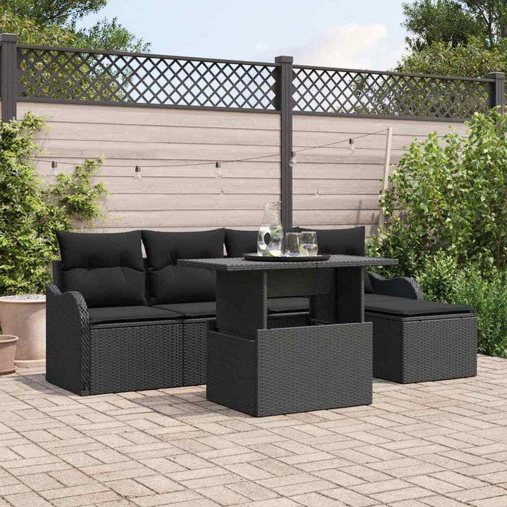 Havesofa Sæt med pude med opbevaring 6 pcs Sort Poly rattan