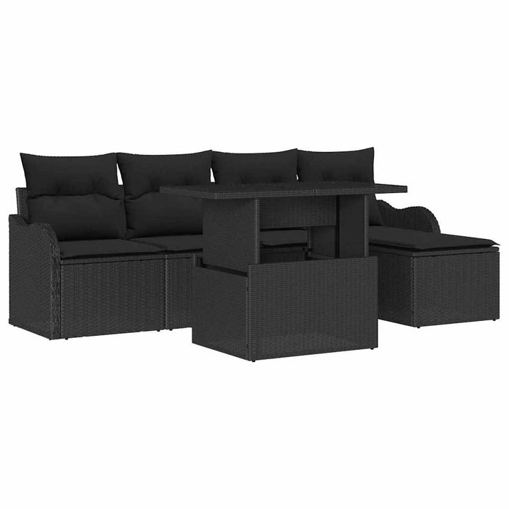 Havesofa Sæt med pude med opbevaring 6 pcs Sort Poly rattan