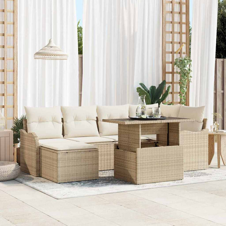 Havesofa Sæt med pude med opbevaring 7 pcs Beige Poly rattan
