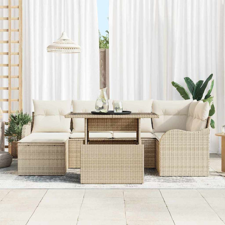 Havesofa Sæt med pude med opbevaring 7 pcs Beige Poly rattan